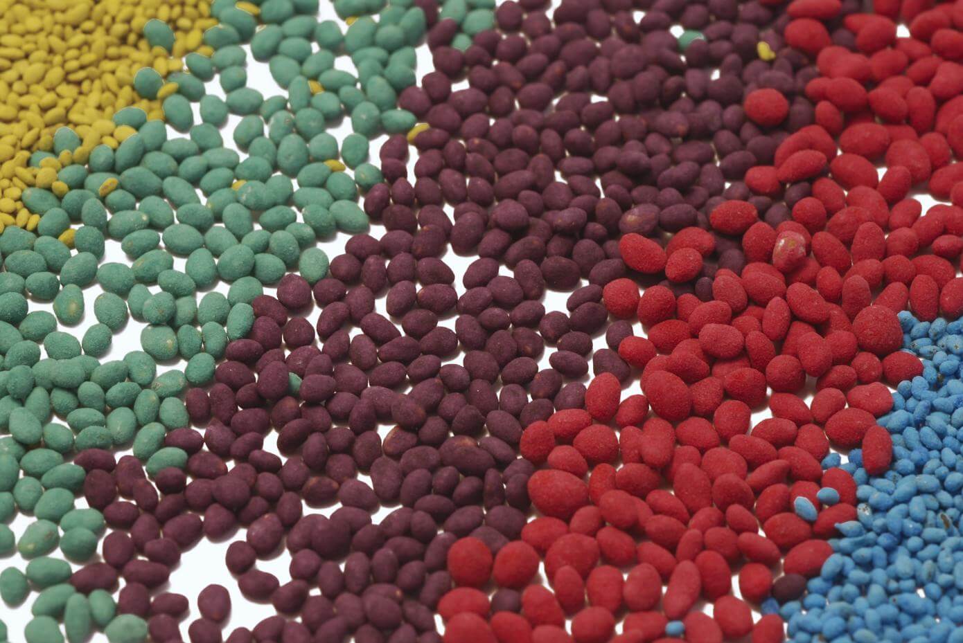 Coated seed in multiple colors
